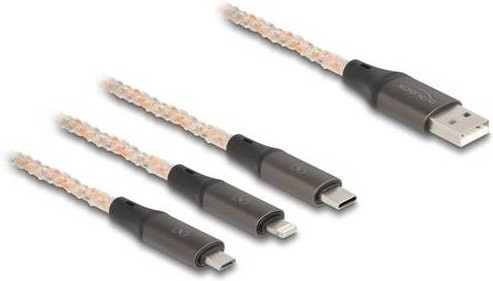 Delock USB 2.0 Kabel mit USB-A, USB-C, Micro-USB und Apple Lightning Steckern, transparent, Länge: 1,20 m - Bild 1