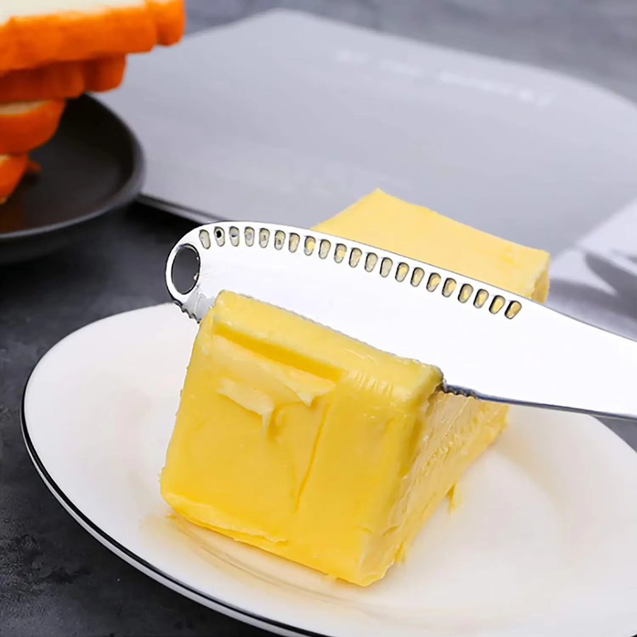 Edelstahl Buttermesser und Käseschneider mit Loch in Weiß - Bild 2