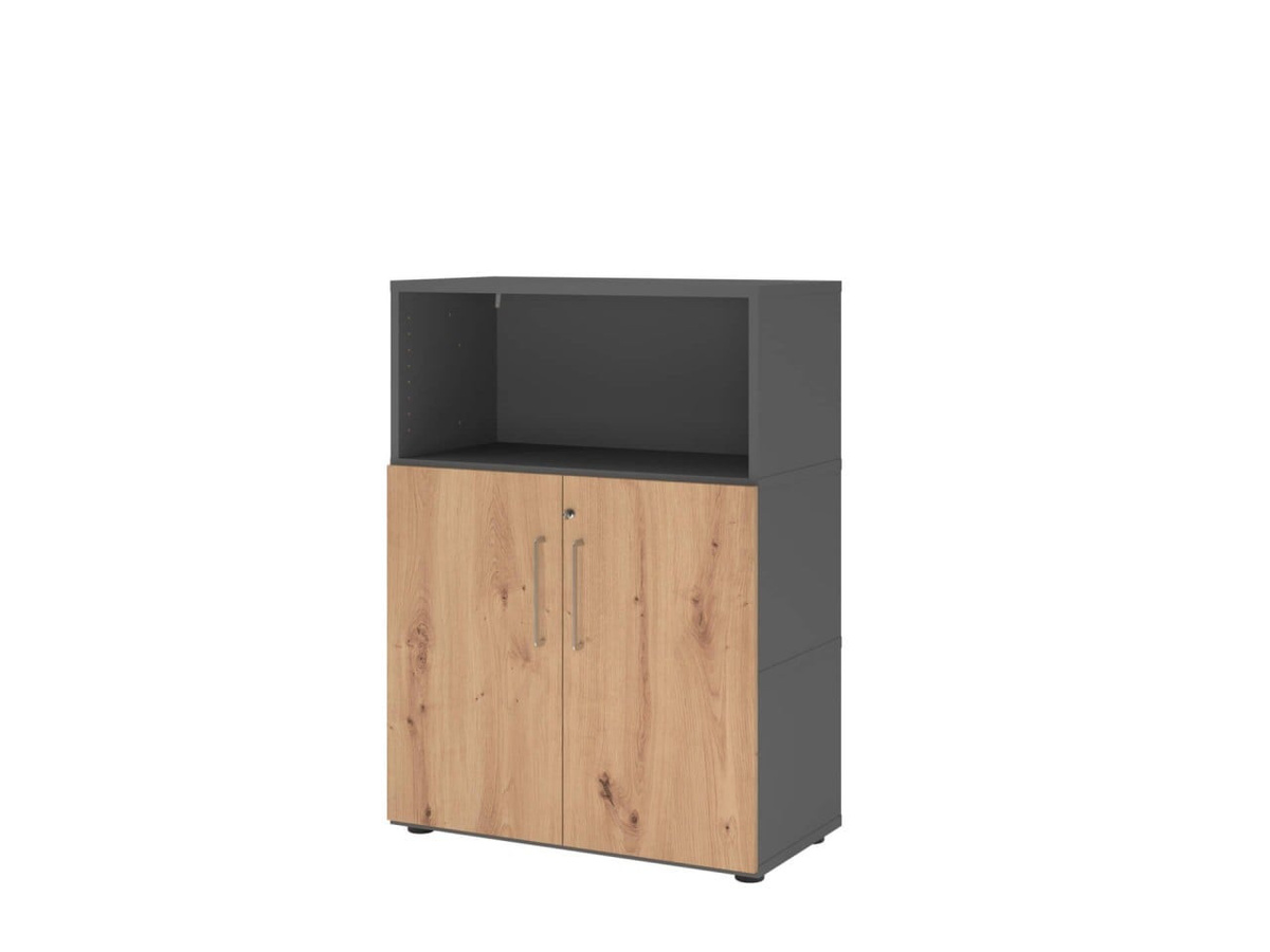 BIGBOXX Holzregal mit Türen und Regalböden in Grau Matt für das Büro - Bild 1