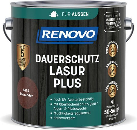RENOVO Dauerschutzlasur PLUS Holzlasur Palisander 8415 Braun, 4,0 l - Bild 1