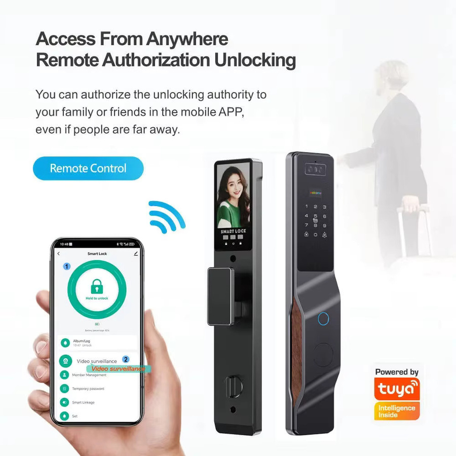 Tuya Smart Türschloss in Schwarz mit 3D Gesichtserkennung, Fingerabdruck, Passwort, Kamera und Tuya App WIFI Steuerung inklusive Intercom-Funktion - Bild 2