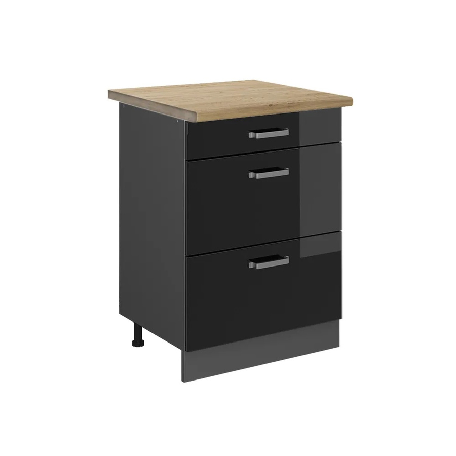 Vicco Küchenunterschrank R-Line in Schwarz Hochglanz und Anthrazit mit Eiche-Optik und Schubladen, Breite: 60 cm, Höhe: 81,6 cm, Tiefe: 60 cm - Bild 2