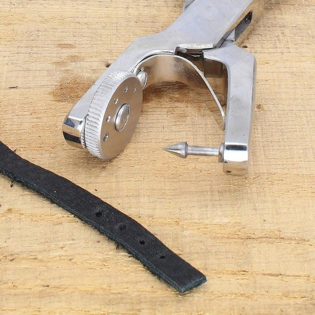 Drehbares Leder-Stanzwerkzeug aus Metall mit 5 verschiedenen Lochgrößen in Silber für die Lederbearbeitung und Schmuckherstellung - Bild 1