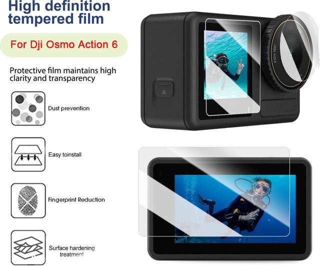 DJI Osmo Action 6 Schutzfolien-Set aus gehärtetem Glas für HD-Display und Objektiv, transparent - Bild 1