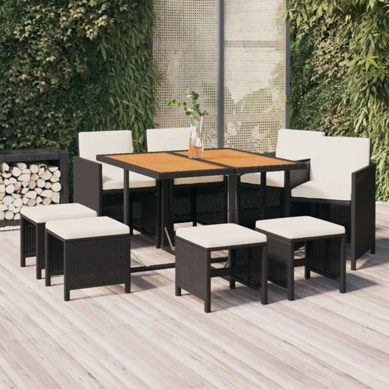 9-teilige moderne Garten-Essgruppe aus Poly-Rattan mit Kissen in Schwarz und Creme von vidaxl - Bild 1