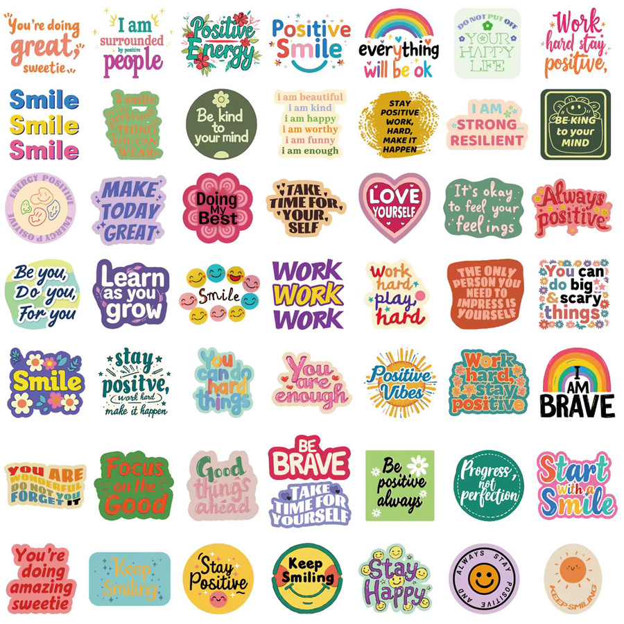 50 Stück PickJoy Positive Affirmation Aufkleber im Kawaii Harajuku Stil, Multicolour, Graffiti Aufkleber für Skateboard, Koffer und Fahrrad - Bild 4