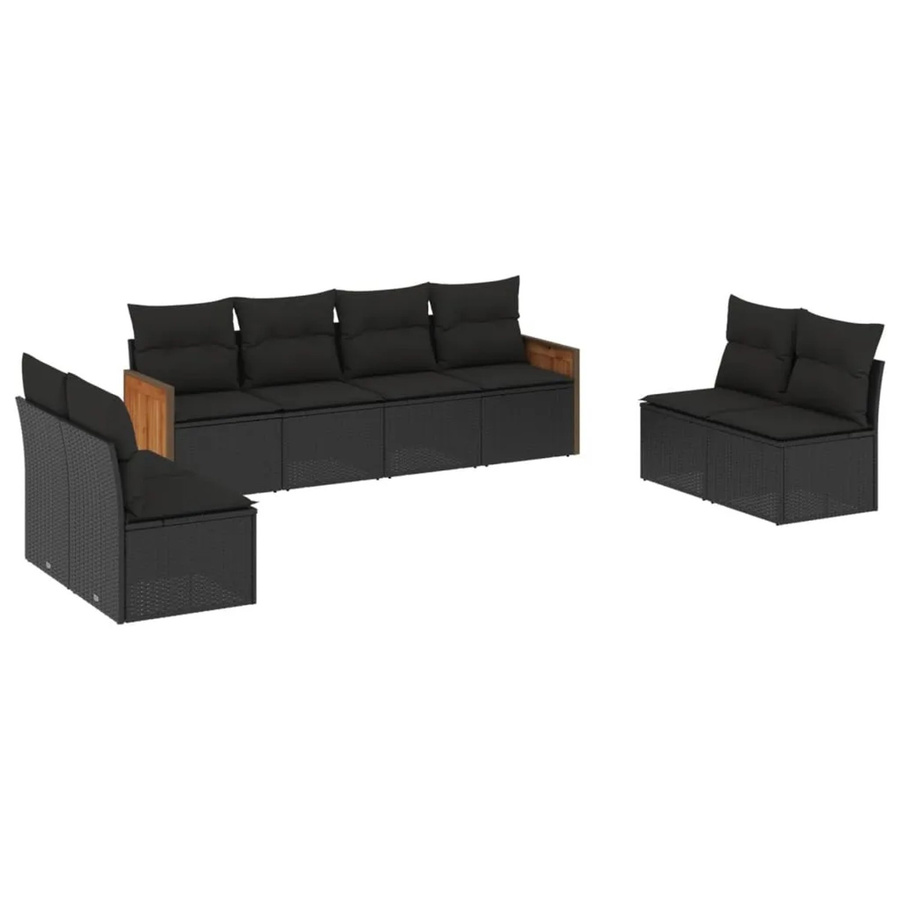 vidaXL 8-teilige Garten-Sofagarnitur aus Polyrattan in Schwarz mit UV-beständigen Kissen - Bild 2