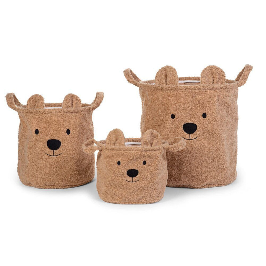 Childhome Aufbewahrungskorb Teddy 3er Set aus Stoff in Braun mit Griffen - Bild 1