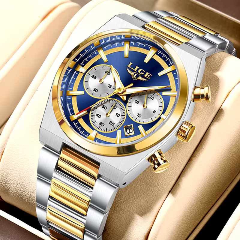 LIGE Armbanduhr Chronograph, Quarz, Edelstahl, Silber, Herren - Bild 2
