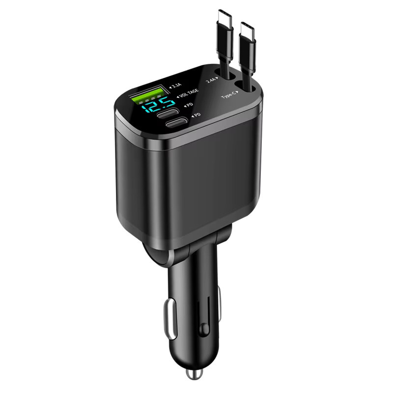 Kebidumei 5-in-1 Einziehbares Autoladegerät mit USB-C, PD und QC3.0 Fast Charge Zigarettenanzünder-Adapter für iPhone, Huawei und Samsung in Schwarz - Bild 6