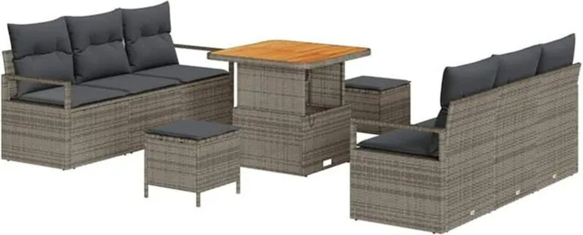 vidaXL Garten-Sofa-Set aus Poly-Rattan mit Speicherfunktion in Grau, 9-teilig - Bild 1