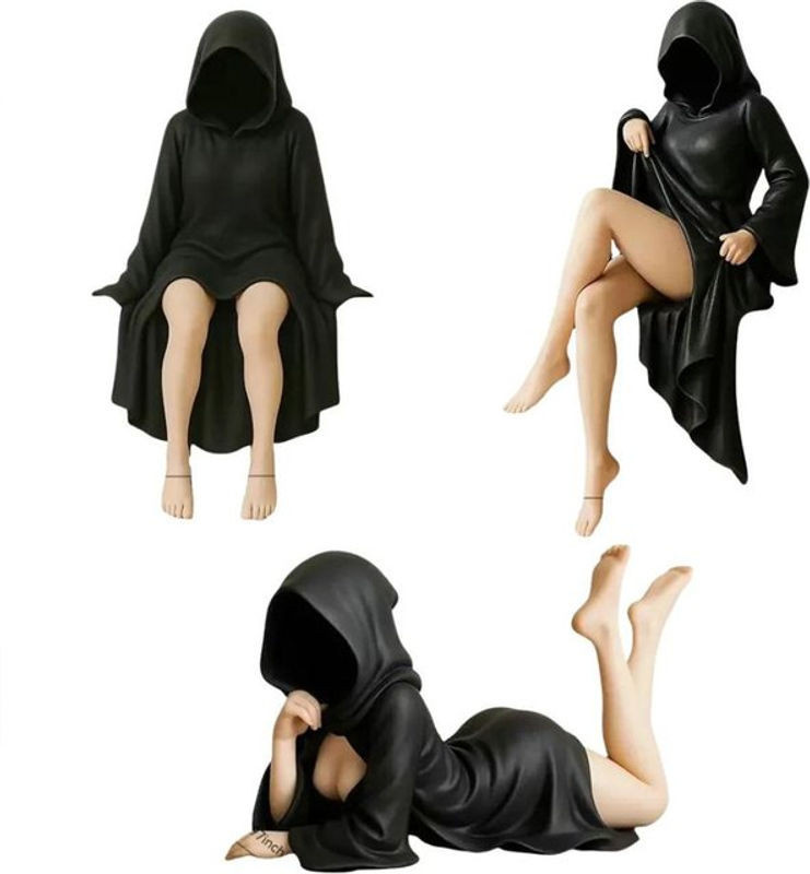 Geheimnisvolle Dame Skulptur von Fashnics in Schwarz aus Kunstharz als gotisches Schreibtischornament für Wohnzimmer und Büro - Bild 1