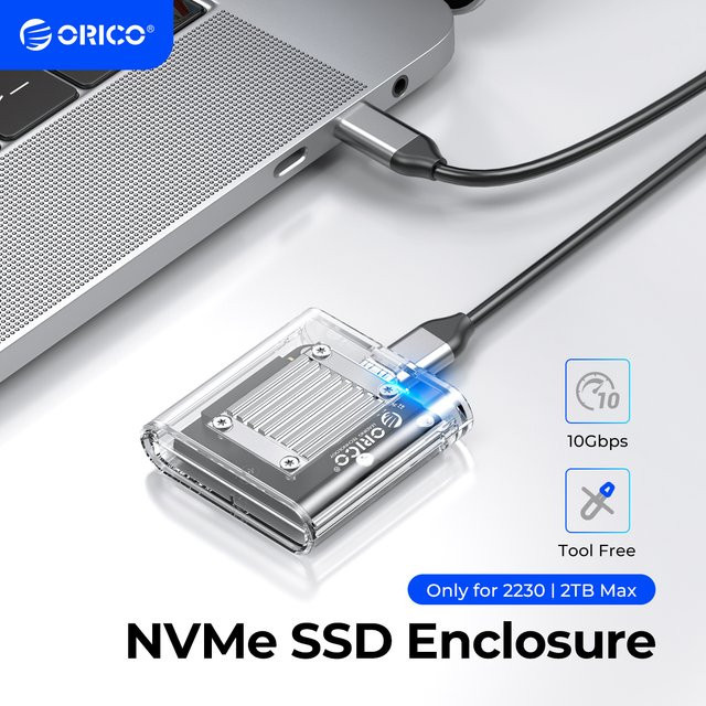 ORICO NVMe M.2 SSD Gehäuse, transparenter externer Adapter für PCIe SSD, USB Typ C, 10 Gbit/s, unterstützt Mini 2230 M.2 SSD - Bild 1