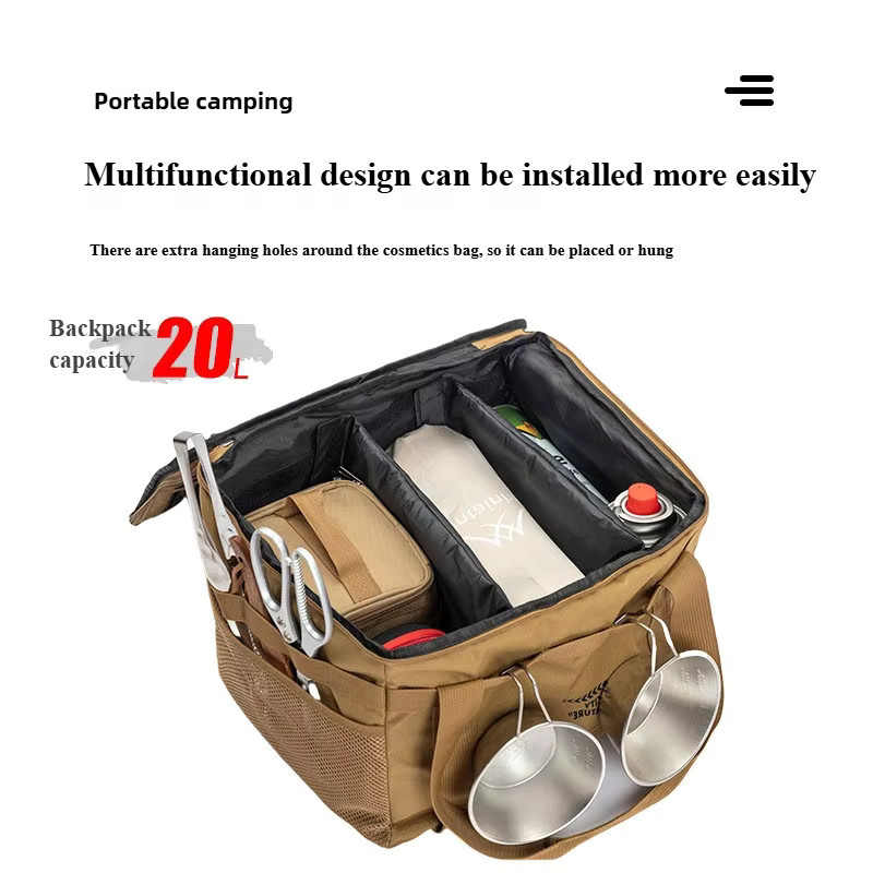 MOUNTAINHIKER Taktische Camping-Aufbewahrungstasche 20L, isolierte Faltschachtel für Picknick und Feldausrüstung, beige, wasserdicht - Bild 2