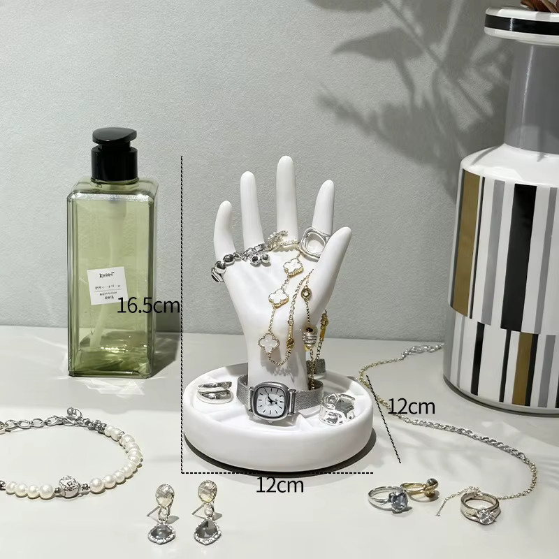 Moderne Schmuckablage aus Keramik in Palm-Design, weiß, Desktop-Organizer für Ringe und Halsketten - Bild 5