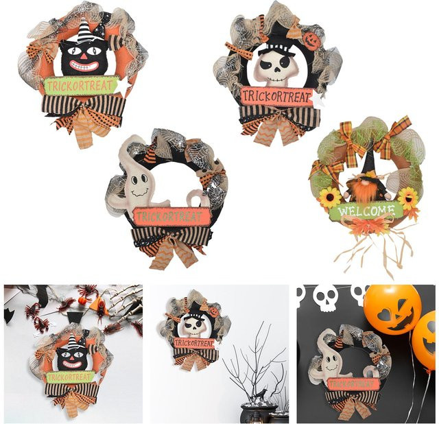Baoblaze Halloween-Türkranz mit Totenkopf im rustikalen Design, bunte hängende Dekoration für drinnen und draußen - Bild 1