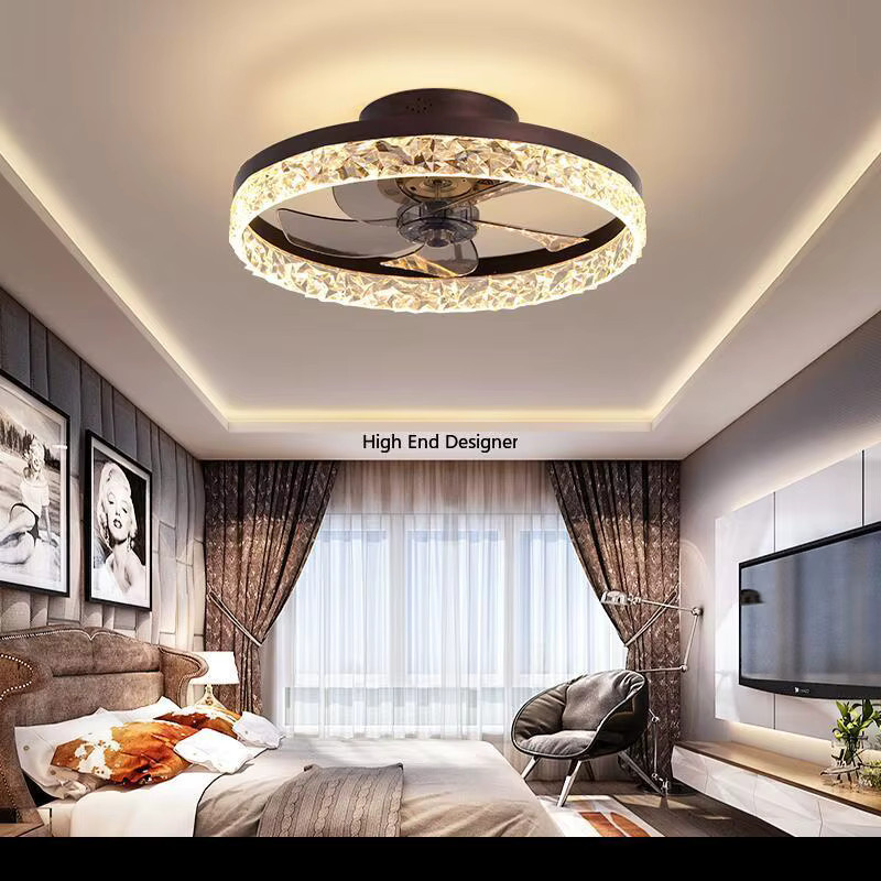 Moderner Luxus-Deckenventilator mit Licht von JIANKEXING in Weiß mit Kristall- und Glaselementen für Wohnzimmer und Schlafzimmer - Bild 2