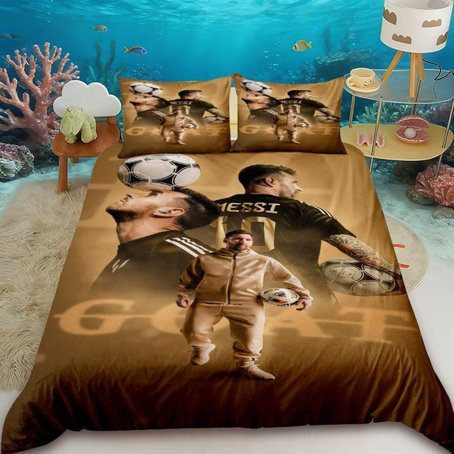 Bettwäsche-Set Flylo Messi Fußballstar mit Deckenbezug und Kissenbezug, Microfaser, Mehrfarbig, B/H: 135 x 200 cm - Bild 1