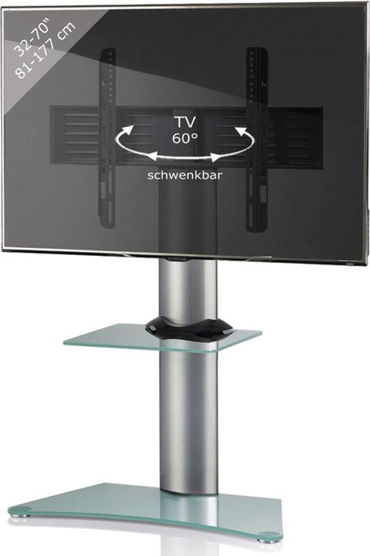 VCM TV-Standfuß Zental mit Zwischenboden für 32-70 Zoll aus Aluminium und ESG-Sicherheitsglas in Silber, H x B x T: 111 x 80 x 40 cm - Bild 4