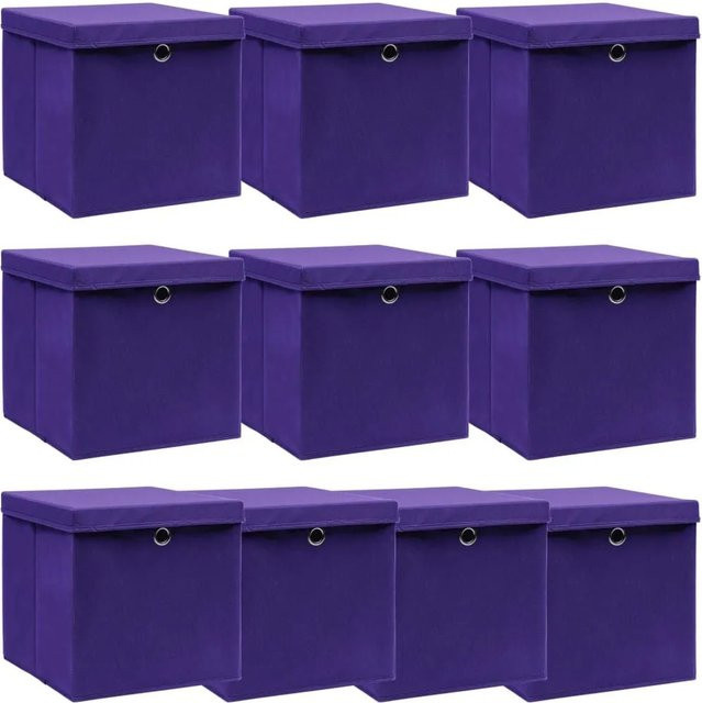 vidaXL Aufbewahrungsboxen mit Deckel aus Stoff, 10 Stück, Lila, B/T/H: 32 x 32 x 32 cm - Bild 1