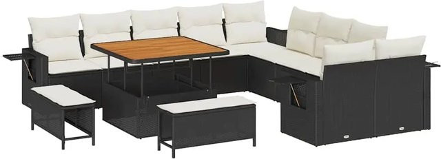 vidaXL Garten-Sofa-Set 13-teilig aus Poly-Rattan in Schwarz-Creme - Bild 1