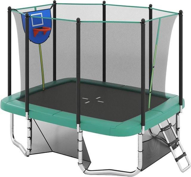 Costway Trampolin Outdoor Rechteckig 3in1 mit Basketballkorb Grün - Bild 1