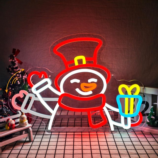Dimmbares Schneemann Neonschild für die Wanddekoration in Multicolour mit Blinkeffekt und USB-Anschluss - Bild 1
