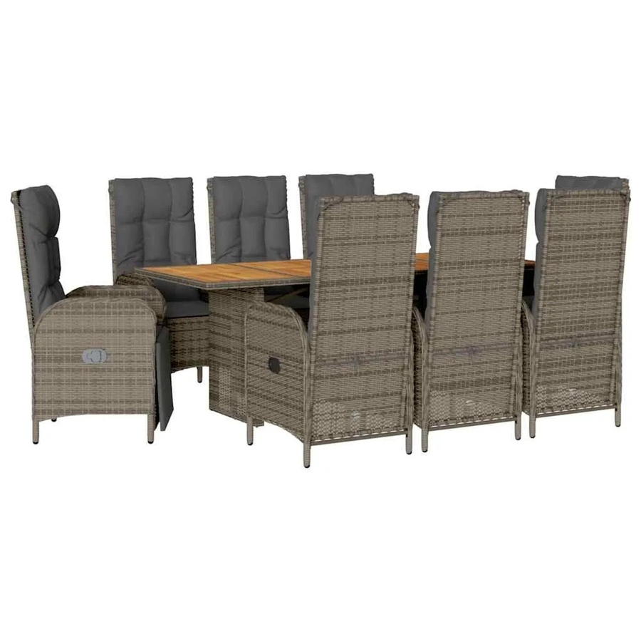 vidaXL 9-teilige Garten-Essgruppe aus Poly Rattan und Akazienholz in Grau und Anthrazit mit Kissen - Bild 2
