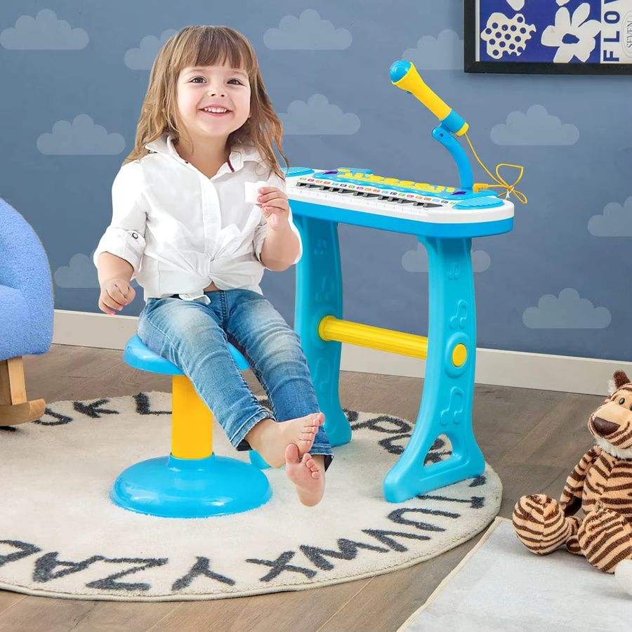 GOFLAME Kindertastatur, Musikinstrument, mit Lichteffekten, mit Mikrofon und Hocker - Bild 2