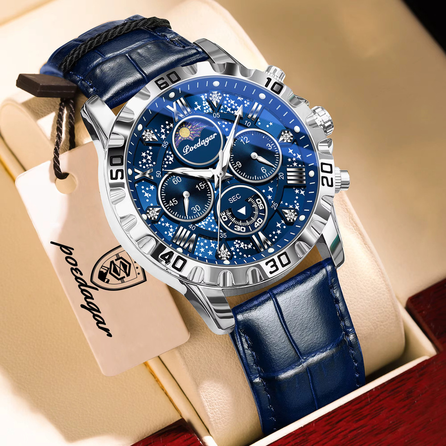 POEDAGAR Armbanduhr Chronograph, Quarz, Leder, Herren - Bild 2