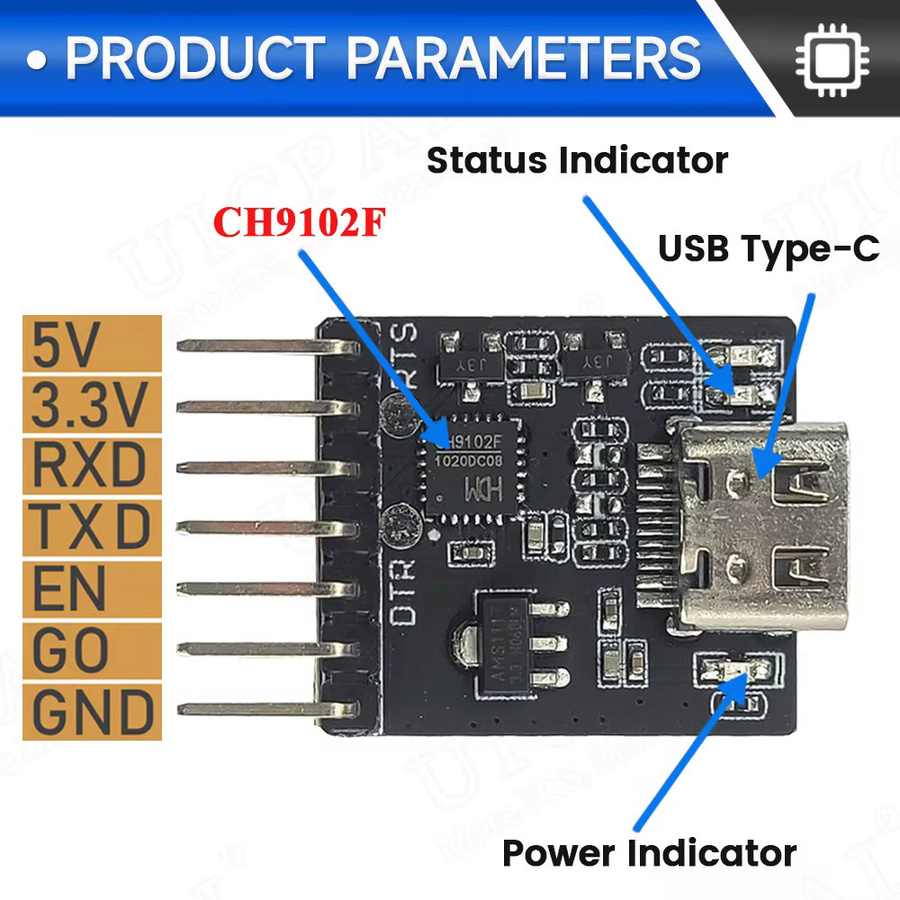 CH9102F Downloader Modul für ESP32 MINI mit USB-C zu UART RS232 RS485 Serial Port in Schwarz - Bild 3