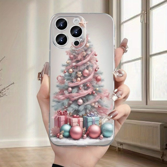 Transparente TPU-Handyhülle mit rosa Weihnachtsbaummuster für Apple iPhone Modelle - Bild 1