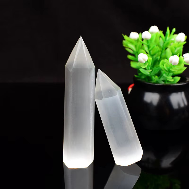 RYCRYSTAL Selenit Obelisk aus natürlichem Kristallstein in Weiß für Reiki und Wohnkultur - Bild 2