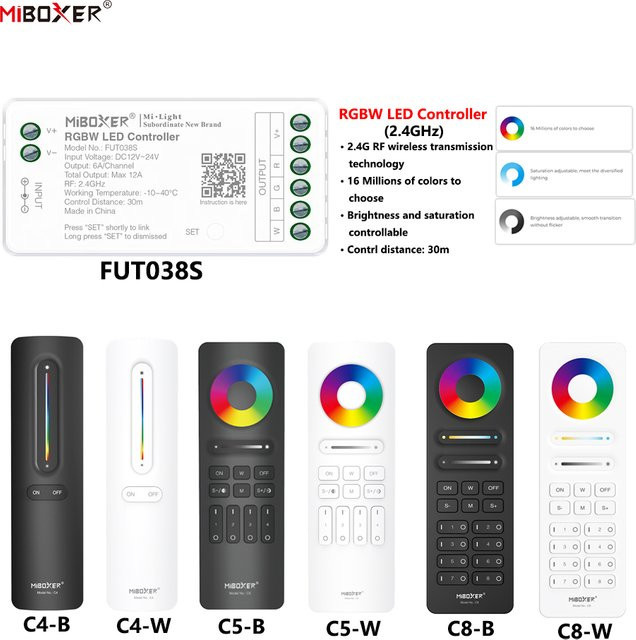 MiBoxer FUT038S+ LED-Controller für RGBW COB und LED-Streifen, 2,4GHz RF Wireless, DC12-24V, 6A/Ch - Bild 1