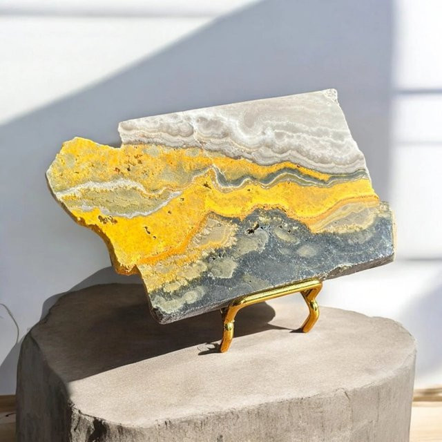 Bumblebee Jaspis-Scheibe von CrystalHola in Gelb-Schwarz, runde Edelstein-Dekoration mit einzigartigem Muster - Bild 1