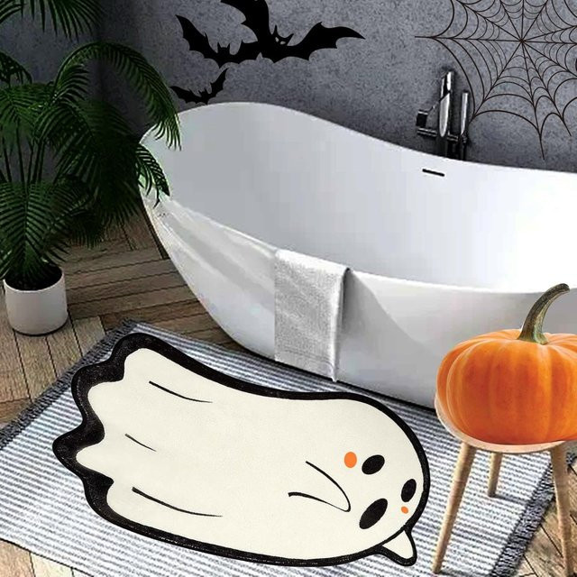 VIKAMA Halloween-Geisterteppich für das Badezimmer, rutschfest und wasserabsorbierend, Farbe: Weiß, B/T: 60 x 40 cm - Bild 1