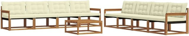 vidaXL Outdoor-Sofagarnitur 9-tlg. aus Akazienholz mit Textilene und Kissen in Natur und Creme - Bild 1