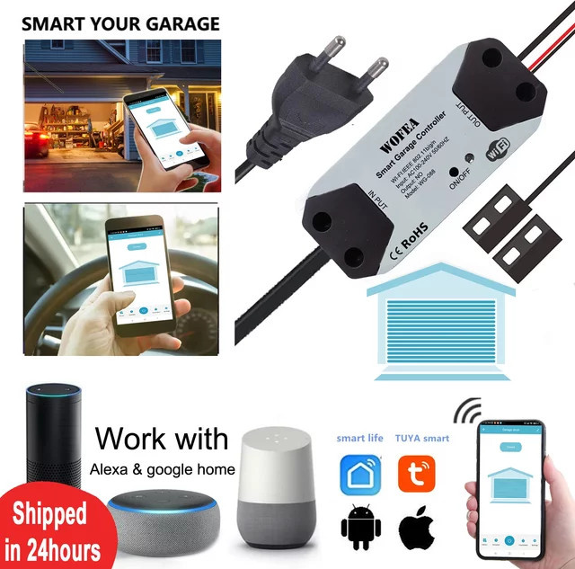 Wofea WiFi-Schalter Intelligenter Garagentoröffner-Controller in Weiß mit App-Steuerung für Alexa, Google Home und SmartLife/Tuya ohne Hub - Bild 1