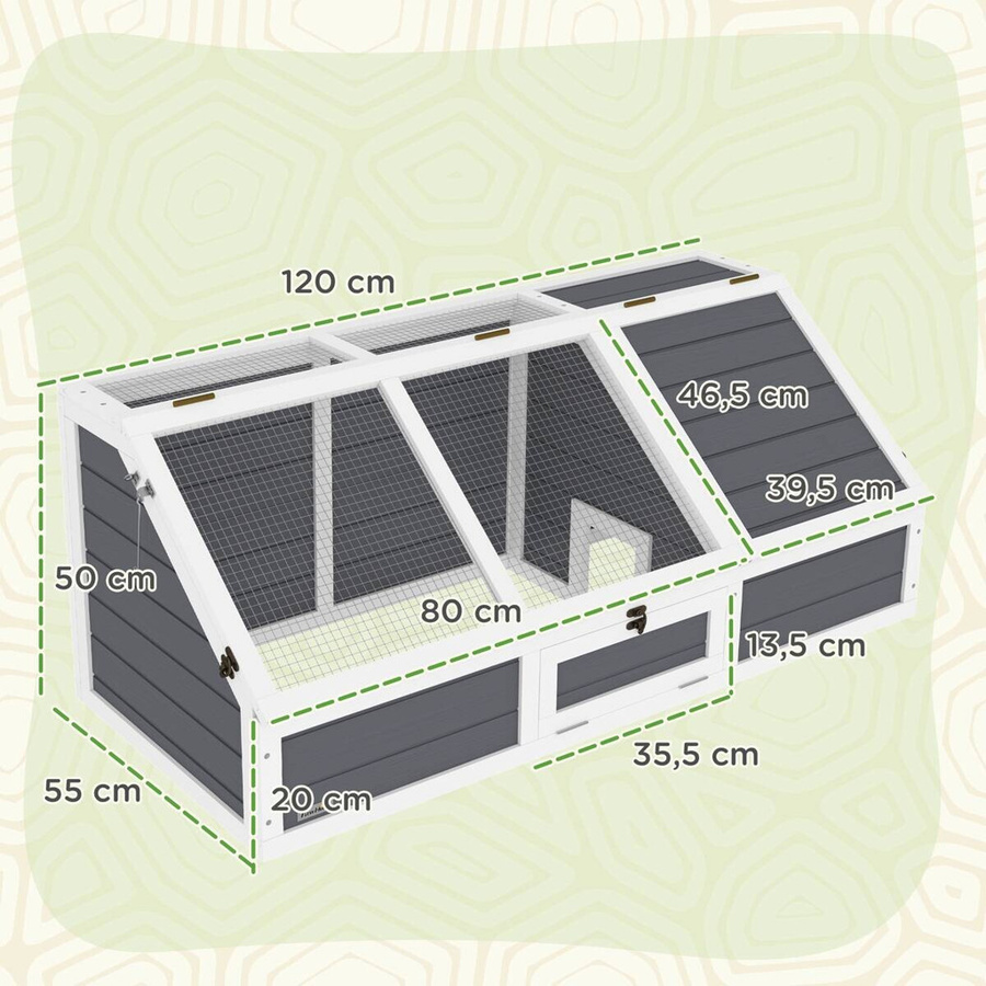 PawHut Schildkrötenhaus aus Holz und Metall, hellgraues Reptiliengehege für Kleintiere mit aufklappbarer Oberseite, B/H/L: 55 x 50 x 120 cm - Bild 2