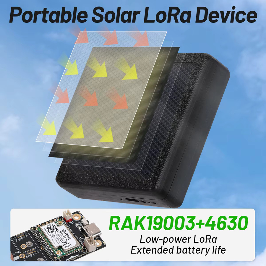 RAK ST1 Solar Node Repeater RAK4631 LoRa Mesh Entwicklungsboard mit 3000mAh Akku, Schwarz - Bild 4