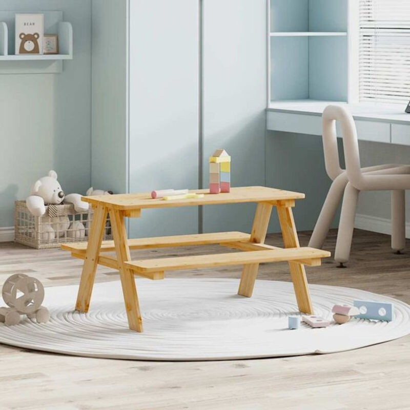 Vidaxl Kindertisch Irun mit Bänken aus Massivholz Kiefer in Braun Natur, B/T/H: 90 x 79,5 x 50 cm - Bild 1