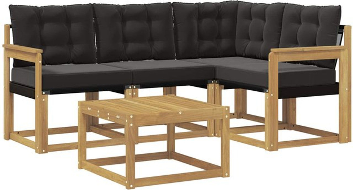 vidaXL Outdoor-Sofagarnitur aus Akazie mit 5-teiligem Set und Kissen in Weiß und Schwarz - Bild 1