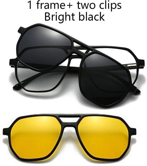 Dote 1/3 In 1 Magnetisches Sonnenbrillen-Set, Vollrand, Hexagonal, Metall, Damen, Black - Bild 1
