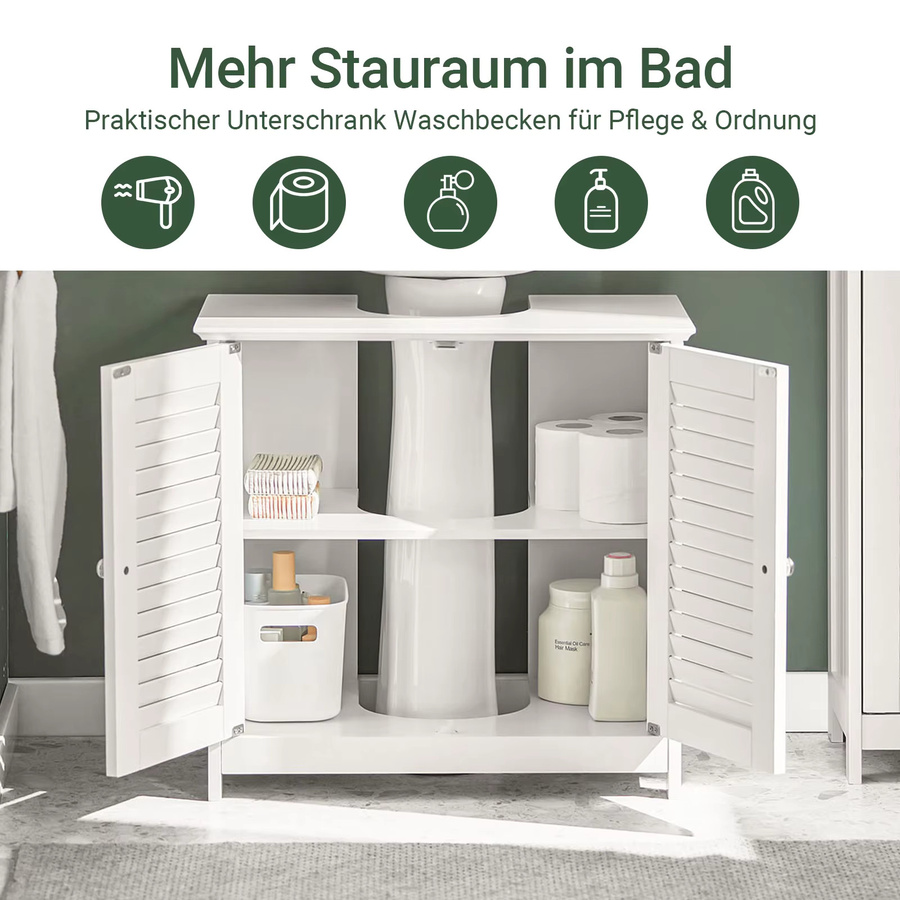 SoBuy Waschbeckenunterschrank FRG237-II mit 2 Lamellentüren in Weiß, B/T/H: 60 x 35 x 58 cm - Bild 3