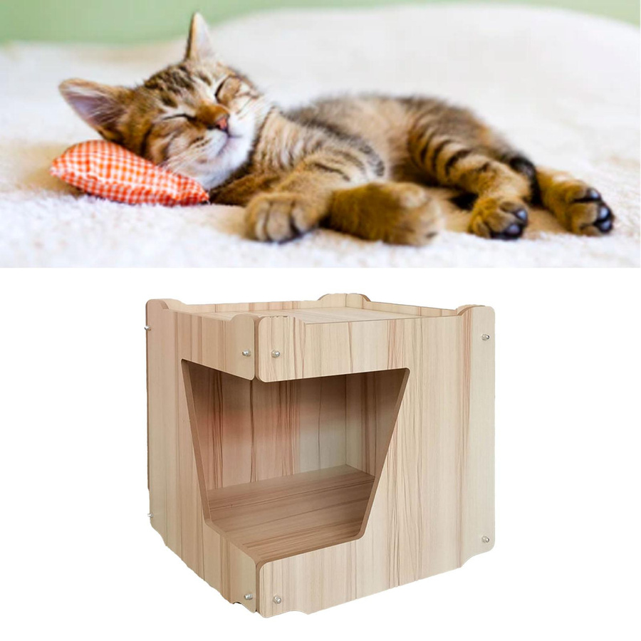 Aimo Katzenhaus aus Holz mit speziell geformter Tür als Katzenhöhle und Bett für den Innenbereich - Bild 2
