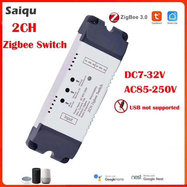 Tuya Smart Switch 2CH Relaismodul mit Zigbee und WIFI für Garagentoröffner und Smart Light, Farbe: Weiß, Betriebsspannung: AC/DC 7-32V, 85-250V - Bild 1