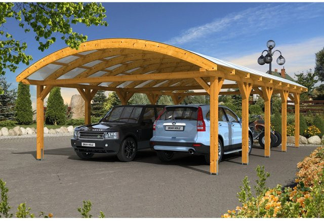 Skan Holz Carport Franken Bogendach mit Doppelstegplatten in Beige, B/T: 635 x 969 cm, Höhe: 325 cm - Bild 1