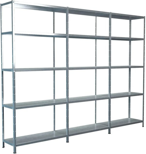 Schulte Regalwelt Steck-Grund- und 2 Anbauregale aus Metall, verzinkt, silberfarben, B/T/H: 300 x 200 x 35 cm - Bild 1