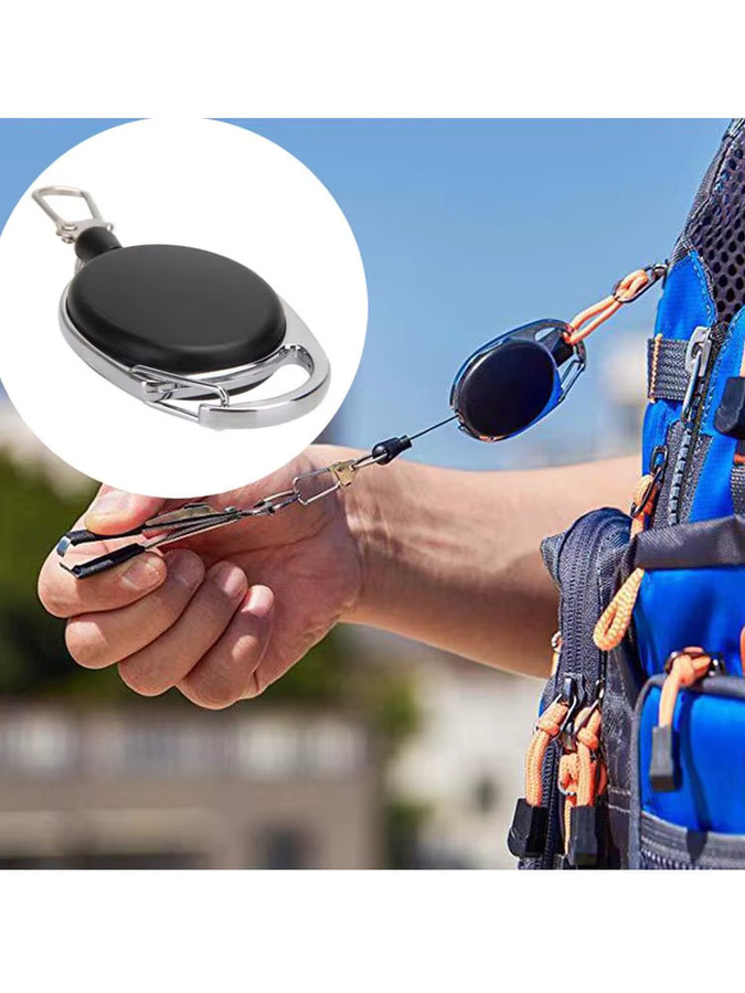 Einziehbarer Schlüsselanhänger und ID-Karabiner mit Rollmechanismus für Ausweishalter, Schwarz, Kunststoff, 2-4 Stück - Bild 5