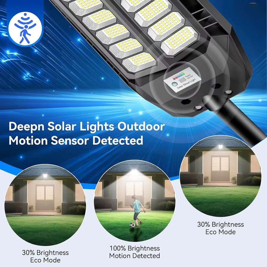 YQCHEZI Solar-Flutlicht mit LED und Bewegungssensor, wasserdichte Solar-Straßenleuchte für Garten und Parkplätze, Schwarz - Bild 3